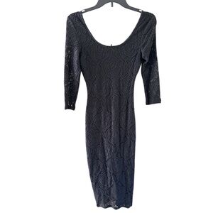 Love fire Womens Black Lace Midi stretch Dress 3/4 sleeves Size XS